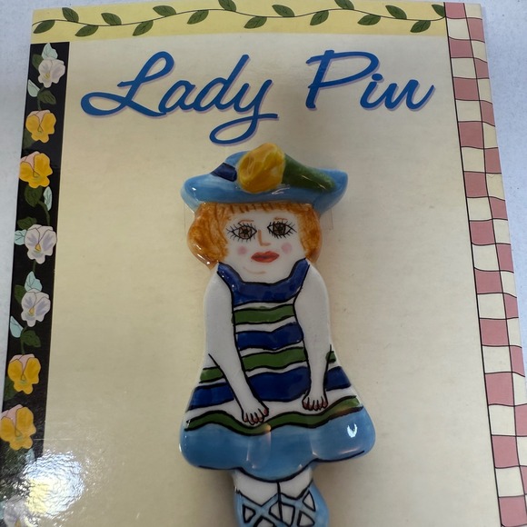 GANZ Susan Paley Lady Pin Louisa Girl Blue Hat Striped Dress Brooch - Picture 3 of 14